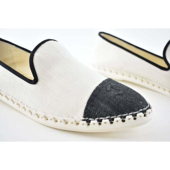Chanel 19C White Black Fabric CC Logo Cap Toe Moccasin Ballet Loafer Flat 41 - Picture 4 of 8